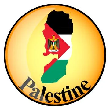 Orange button with the image maps of Palestine Stock Illustration