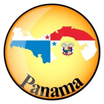 Orange button with the image maps of Panama Stock Illustration
