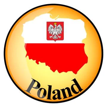 Orange button with the image maps of Poland Stock Illustration