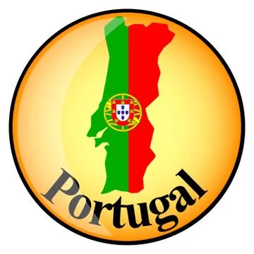 Orange button with the image maps of Portugal Stock Illustration