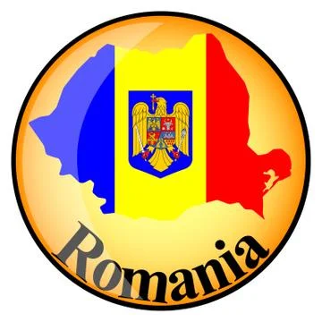 Orange button with the image maps of Romania Stock Illustration