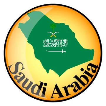 Orange button with the image maps of Saudi Arabia Stock Illustration