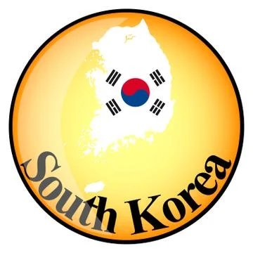 Orange button with the image maps of South Korea Stock Illustration