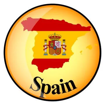 Orange button with the image maps of Spain Stock Illustration