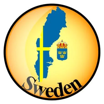 Orange button with the image maps of Sweden Stock Illustration