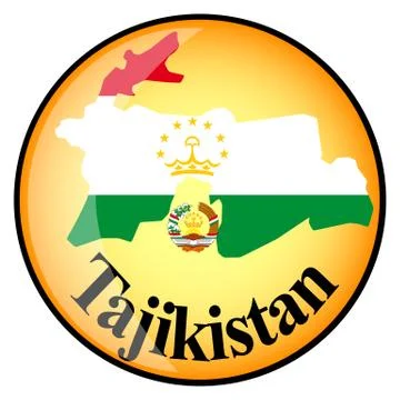 Orange button with the image maps of Tajikistan Stock Illustration