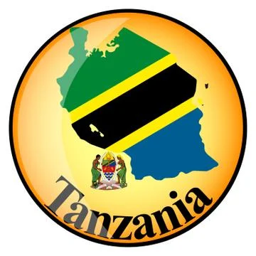 Orange button with the image maps of Tanzania Stock Illustration