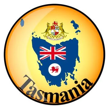 Orange button with the image maps of Tasmania Stock Illustration