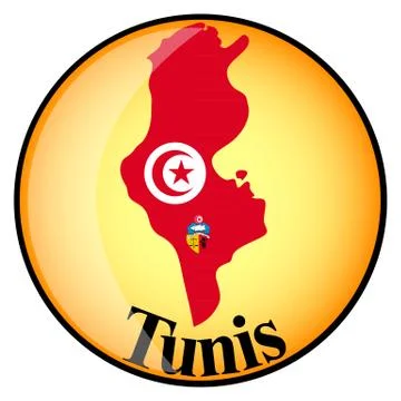 Orange button with the image maps of Tunis Stock Illustration