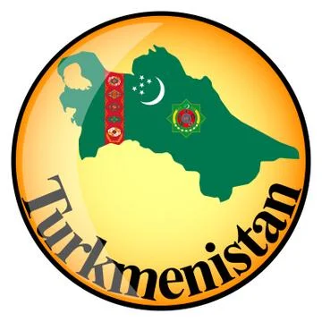 Orange button with the image maps of Turkmenistan Stock Illustration