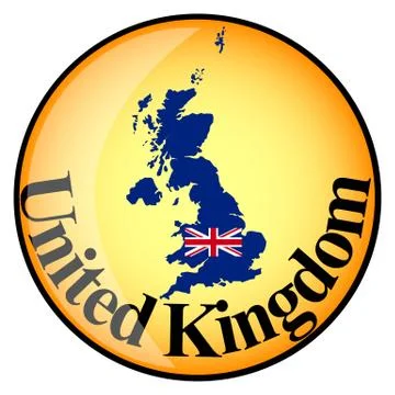 Orange button with the image maps of United Kingdom Stock Illustration