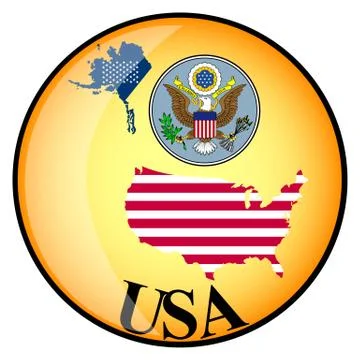 Orange button with the image maps of United States of America Stock Illustration