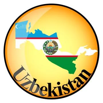 Orange button with the image maps of Uzbekistan Stock Illustration