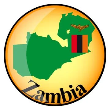 Orange button with the image maps of Zambia Stock Illustration