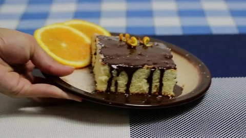 Orange Cake with Chocolate Stock Footage 70339154