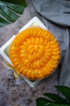 Orange Cake decorated with orange Stock Photos