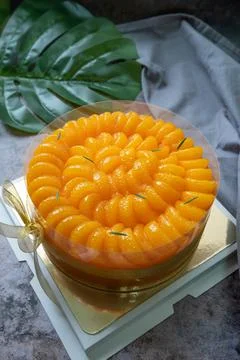 Orange Cake decorated with orange Stock Photos