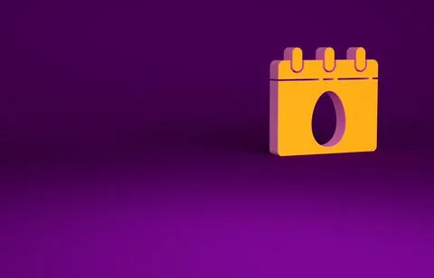 Orange Calendar with Easter egg icon isolated on purple background. Spring Ch Stock Illustration