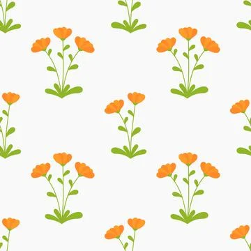 Orange Calendula flowers seamless pattern. Vector illustration. Stock Illustration
