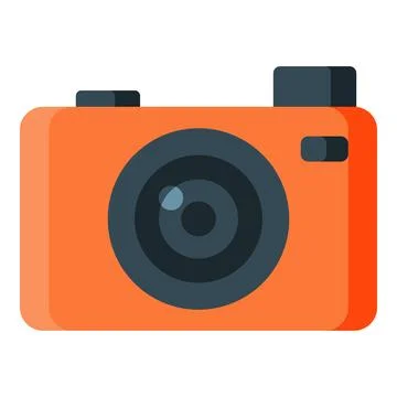 Orange camera flat design icon representing photography, digital media, hobby Ilustración de archivo