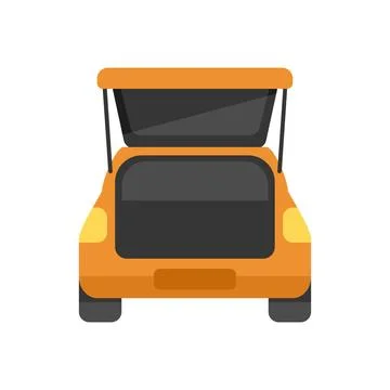 Orange car with open trunk and roof luggage box back view Illustration