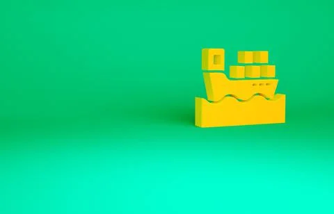 Orange Cargo ship with boxes delivery service icon isolated on green backgrou Illustrazione stock