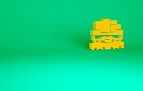 Orange Cargo train wagon icon isolated on green background. Full freight car. Stock Illustration