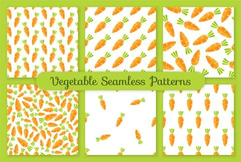 Orange carrot flat vegetable seamless pattern set Stock Illustration