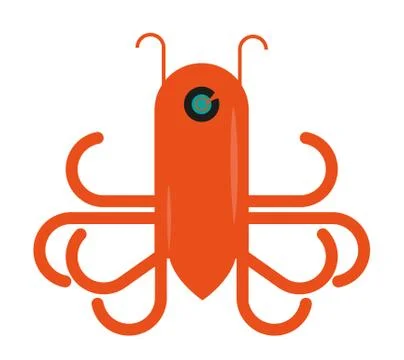 Orange Cartoon Squid vector drawing Stock Illustration