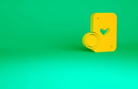 Orange Casino chip and playing cards icon isolated on green background. Casin Stock Illustration