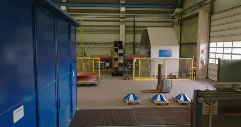Orange Cast Components and Rotor Shaft in a Factory Hall, Wide Shot Stock-Footage 340357918