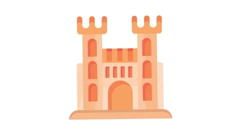 An orange castle adorned with two tall towers, showcasing its unique archit.. Vídeos de archivo 332461624