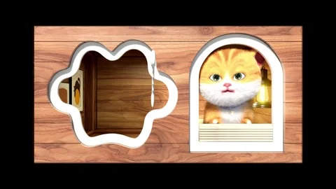 Orange Cat Breaking Through Screen 3D Naked-Eye Cat House Background 库存影片 331899408