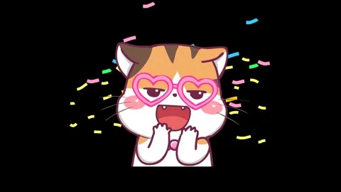 Orange cat clapping with congratulations and falling golden ribbons - Green.. Stock Footage 282781559