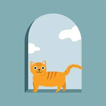 Orange cat hang out at the window Stock Illustration