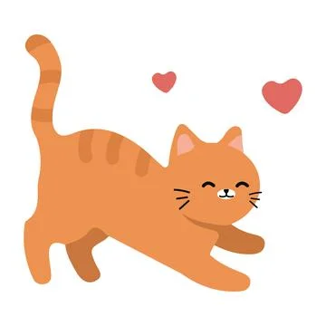 Orange Cat Illustration with Hearts Stock Illustration