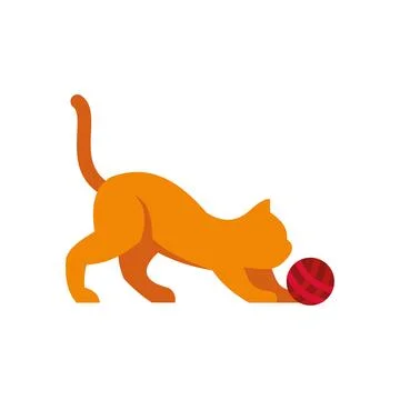 Orange cat kitten playing with yarn ball Stock Illustration