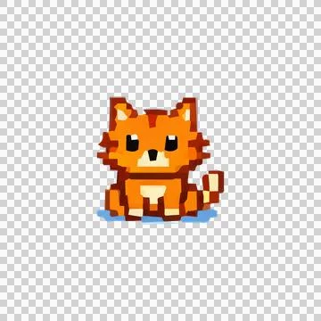 Orange Cat Pixel Art Character Design Vector Stock Illustration