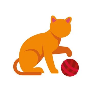 Orange cat playing with red yarn ball Stock Illustration