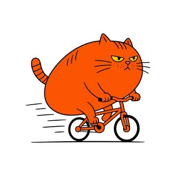 Orange Cat Riding a Bicycle Stock Illustration