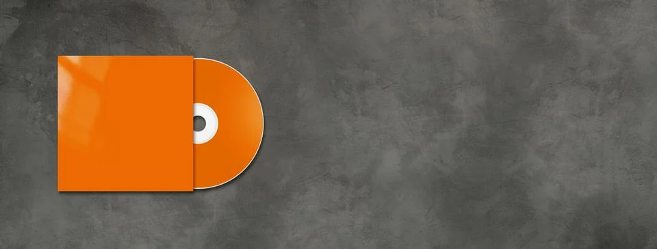 Orange CD - DVD mockup template isolated on concrete background banner Stock Illustration