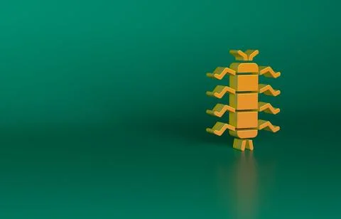 Orange Centipede insect icon isolated on green background. Minimalism concept Stock Illustration