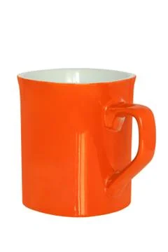 Orange ceramic tea cup isolated on white. Stock Photos