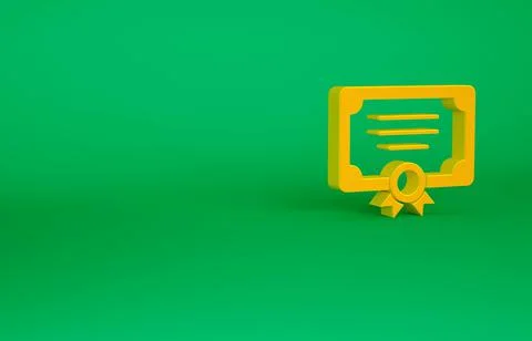 Orange Certificate template icon isolated on green background. Achievement, a Stock Illustration