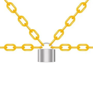 Orange chains locked by padlock in silver design Stock Illustration