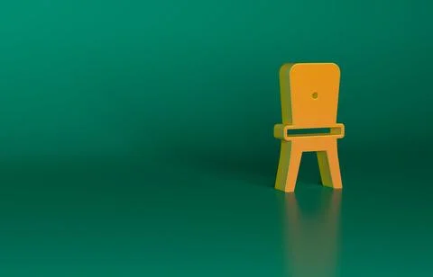 Orange Chair icon isolated on green background. Minimalism concept. 3D render Stock Illustration