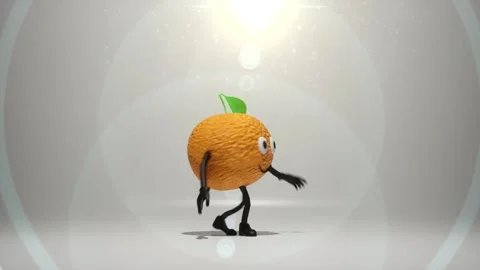 Orange character dancing and moving on white background. With leaf on head n Stock Footage 263064545