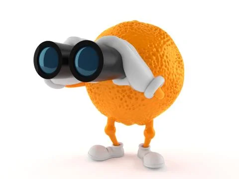 Orange character looking through binoculars Stock Illustration