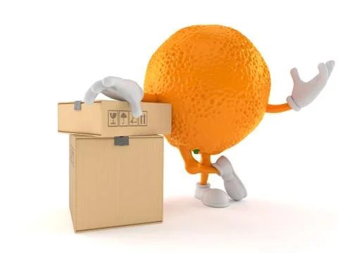 Orange character with stack of boxes Illustrazione stock