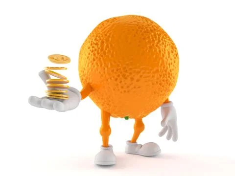 Orange character with stack of coins 스톡 일러스트